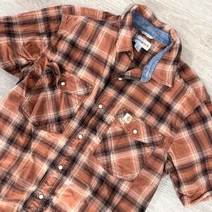Carhartt Rugged Flex Bozeman Loose Brown Plaid Snap Shirt Men's Size M